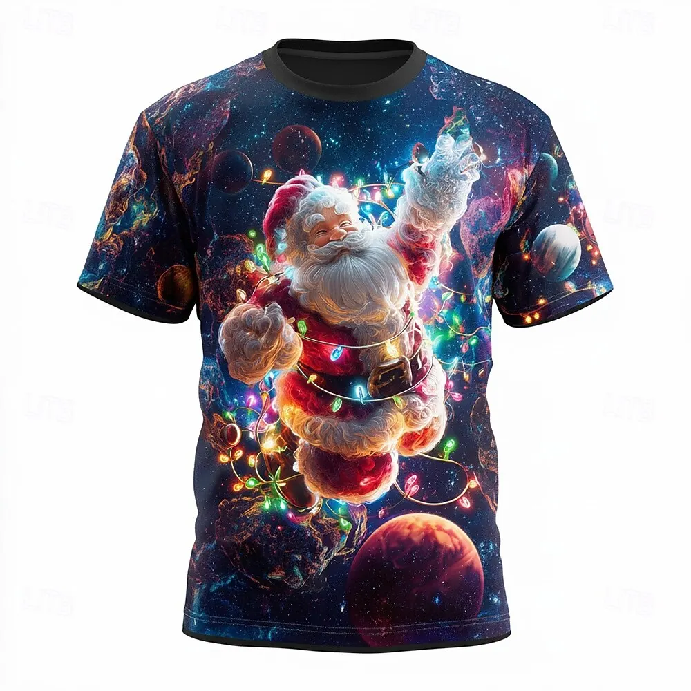 

Funny 3D Santa Claus Printed Men's T Shirt Fashion Trend Christmas Tees Casual Crew Neck Loose Short Sleeve Tops X'mas Clothing