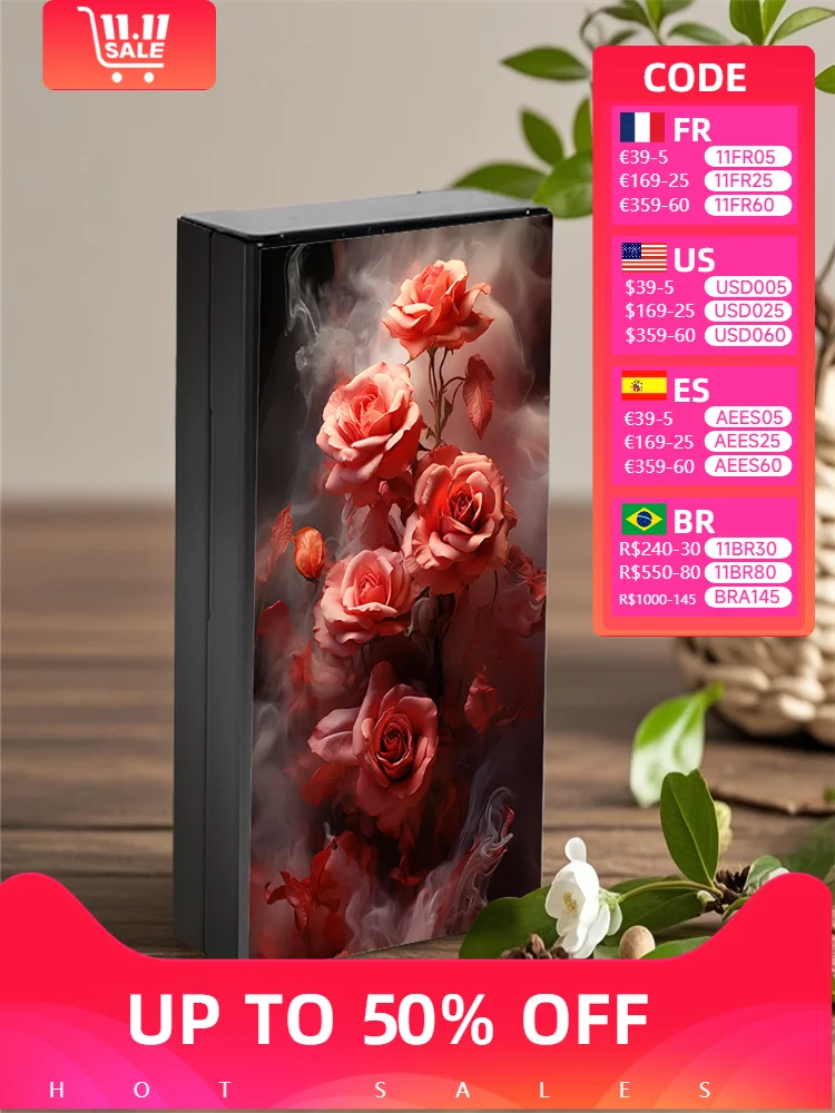 Slim Aluminum Cigarette Case  Storage Box with Advanced Printing Technology, Perfect Gift for Men and Women - Smoke Rose Design