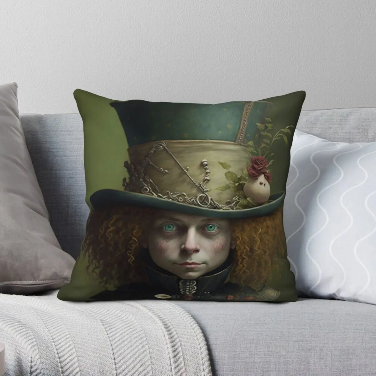 

Квадратная наволочка «Безумный Шляпник», полиэстер, лен, бархат, креативная декоративная наволочка на молнии, чехол для домашней подушки