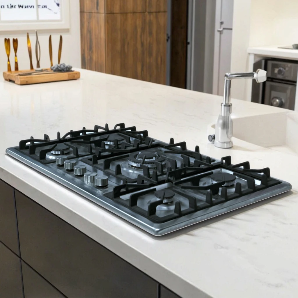 Built-in Glass Panel Cooktop with 5 Gas Burners & 2 Electric Ceramic Burners Gas Electric Stove