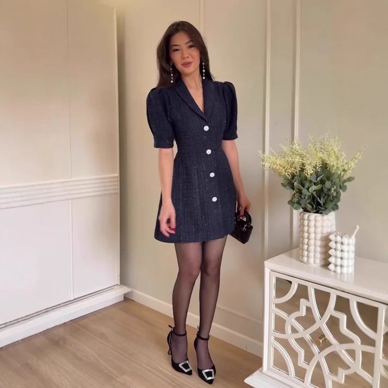 

Женские осенне-весенние платья, юбки, кардиганы с воротником-блейзером и короткими рукавами: новая элегантность, комфорт, минимализм, повседневный стиль, модные.