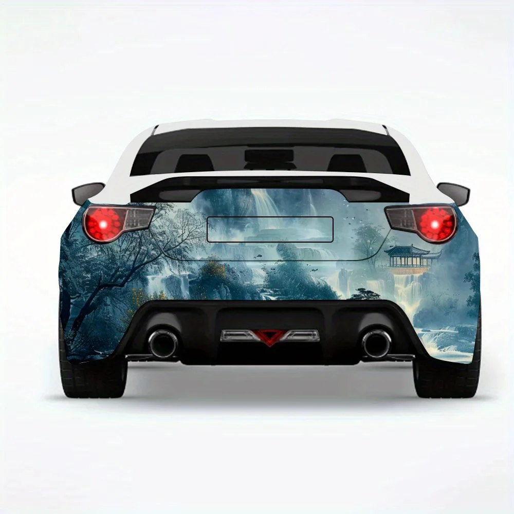 

Наклейка на автомобиль Moonlit Mountain и Waterfall, виниловая наклейка на заднюю часть автомобиля, водонепроницаемые самоклеящиеся виниловые наклейки для хвоста автомобиля