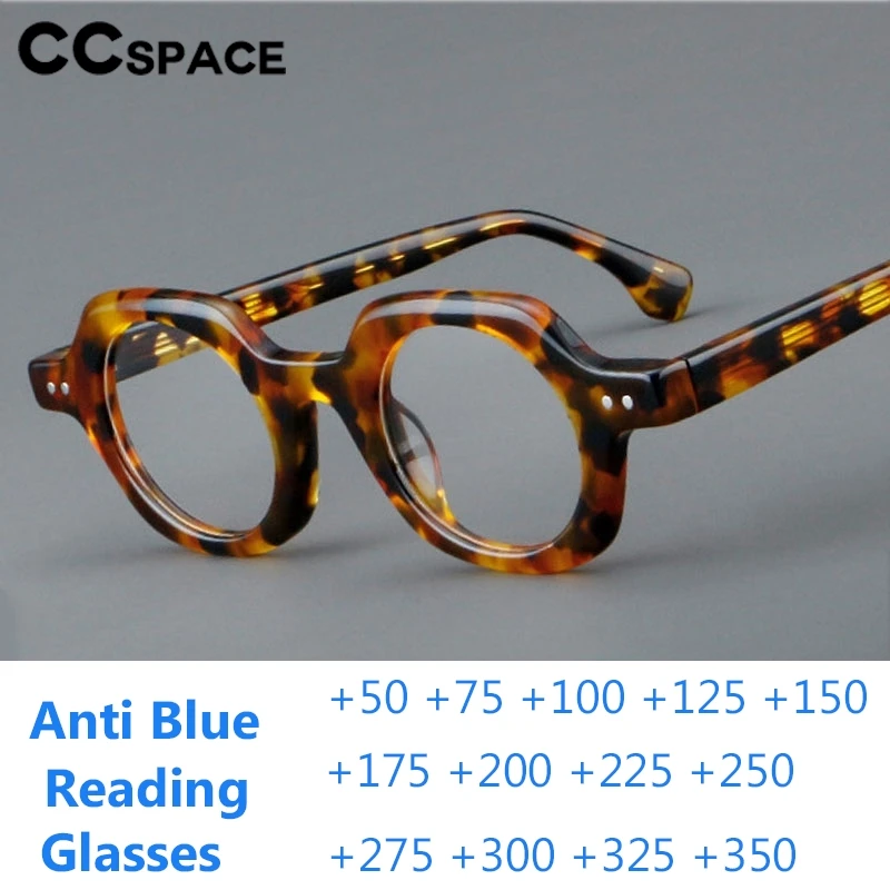 

Acetate Anti Blue Light Reading Glasses Custom Small Size Retro Round Rivet Resin Presbyopic Eyeglass +50+100+200+300 #301253