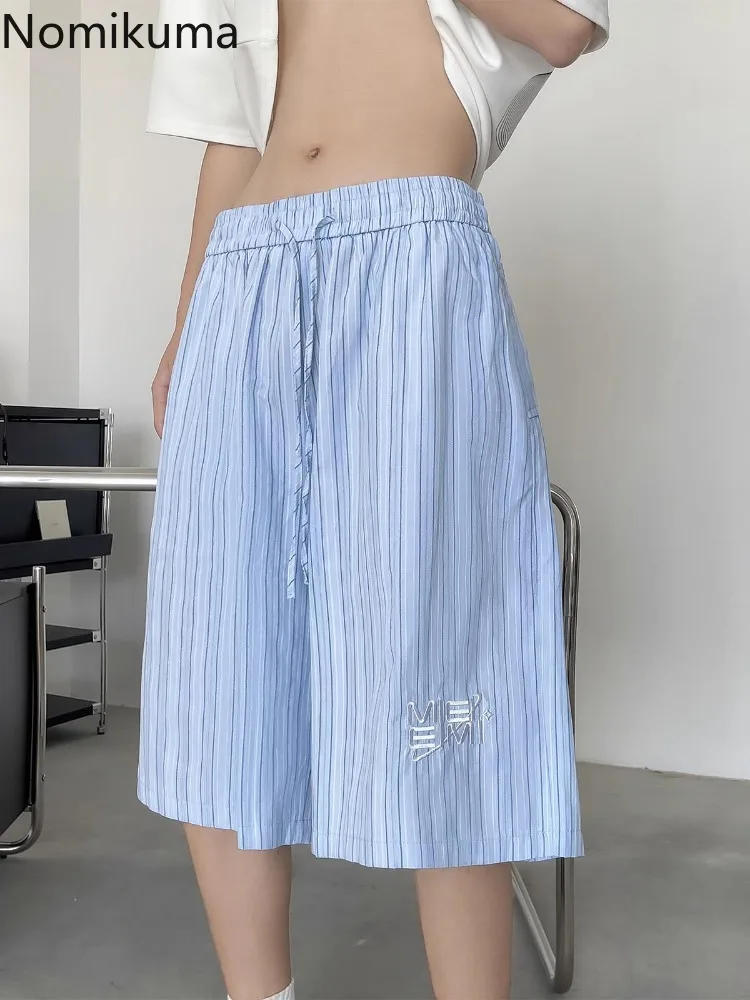 Vintage Short Mujer Fashion Summer Striped Shorts for Women 2024 New Bottoms High Waist Drawstring Straight Casual Y2k Pants