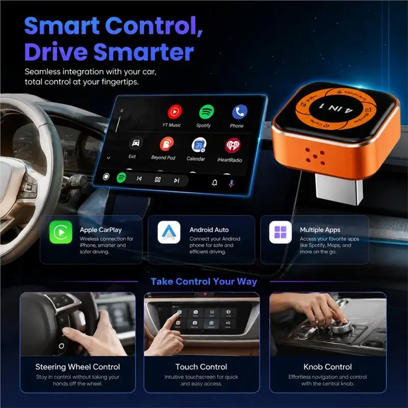 ABOK-4-In-1 Wireless Carplay Adapter For Wired Carplay Car