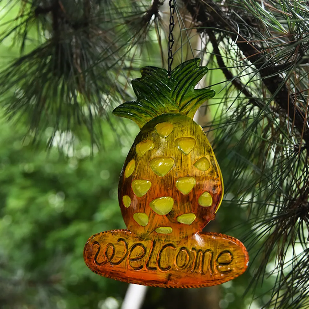 1Pcs Pineapple Wind Chime Metal Glass Wall Decor for Coffee Shop Living Room Bedroom Studio Handmade Iron Pineapple Hanging Bell