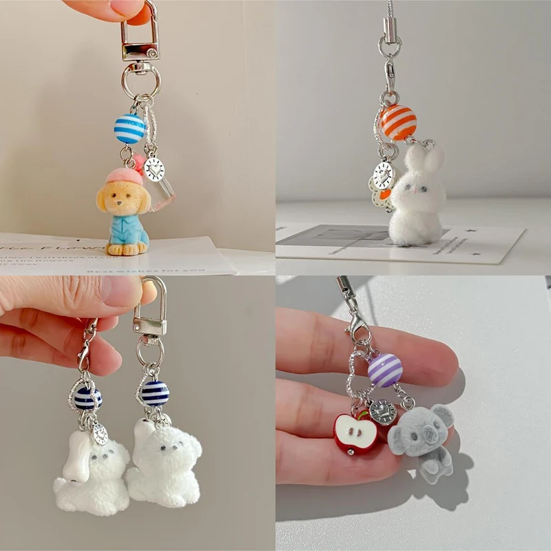 Cartoon Cute Animals Resin Keychain Koala Bear Cat Phone Pendant Earphone Case Charms Backpack Bag Decoration Car Key Ring