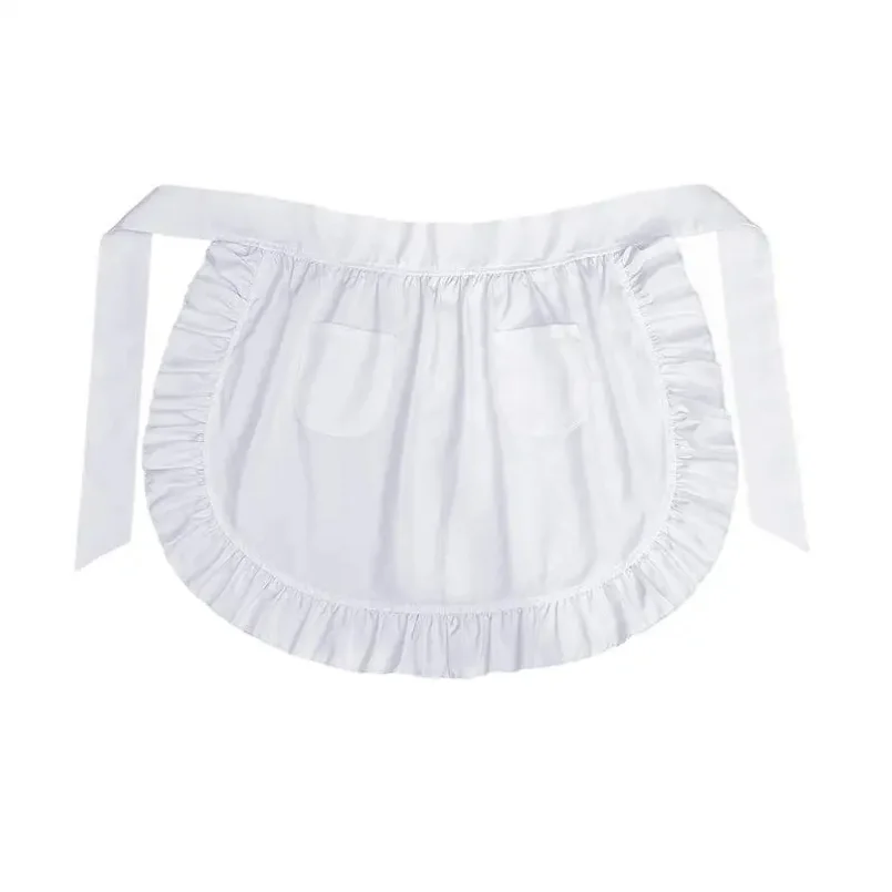 Woman Half Waist Cooking Kitchen Apron Short Lolita Maid Sexy Lace Black White Bib Beauty Flower Coffee Shop Pinafore Home Work