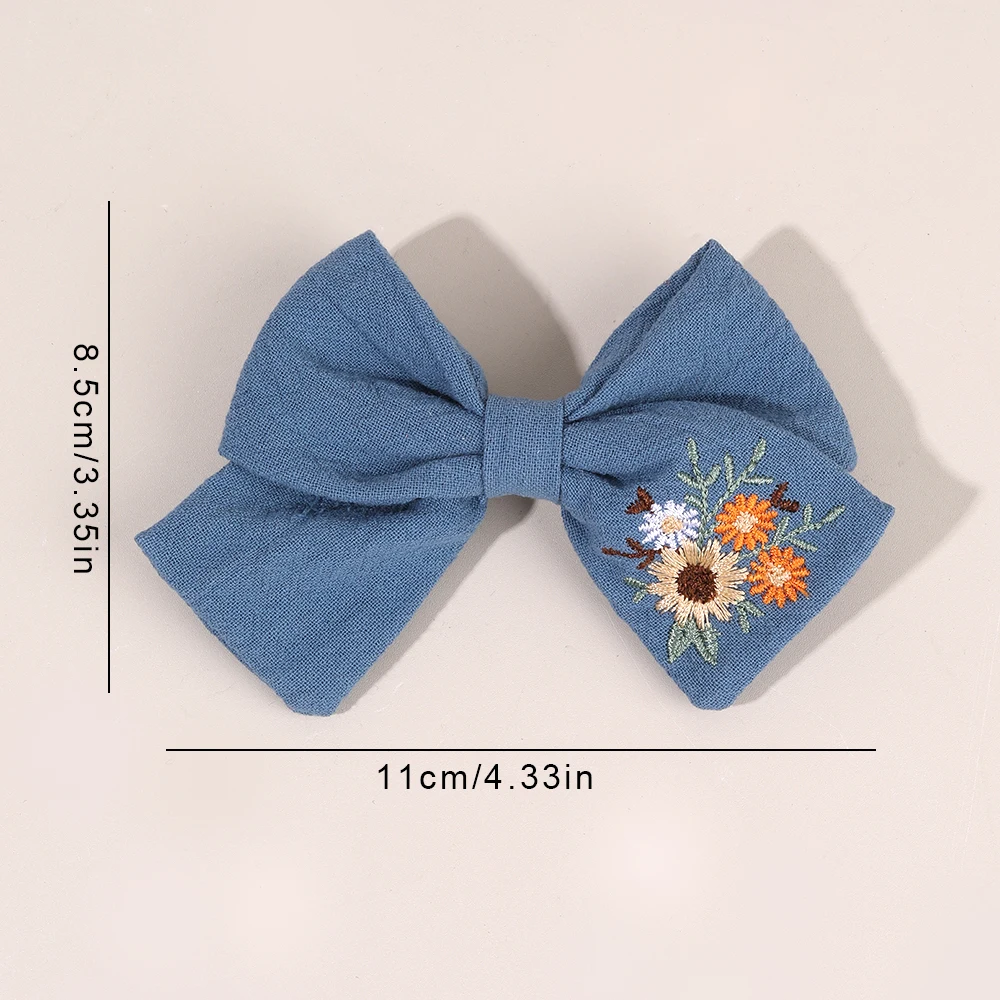 2Pcs Stickerei Floral Haarnadel Handgemachte Trendy Süße Vintage Stoff Blume Bogen Haarspange Für Mädchen Baumwolle Haar Zubehör Kopfbedeckungen