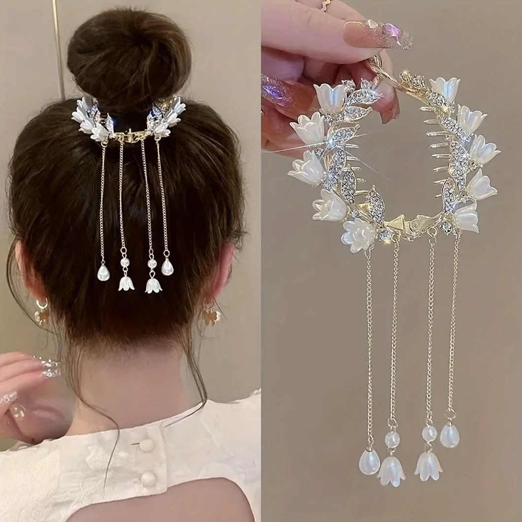 Tassel Ponytail Hair Clips for Women Girl Rhinestone Hair Styling Claws for Buns Hair Holder Elegant Buckle Hair Pins