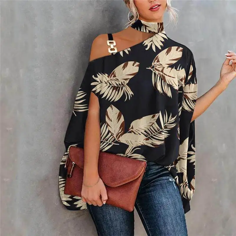 

Summer New Women's Wear Hanging Neck Printing Tops Shirt Printed Bat Sleeve Irregular Scarf Cloak Women Hoodie Top