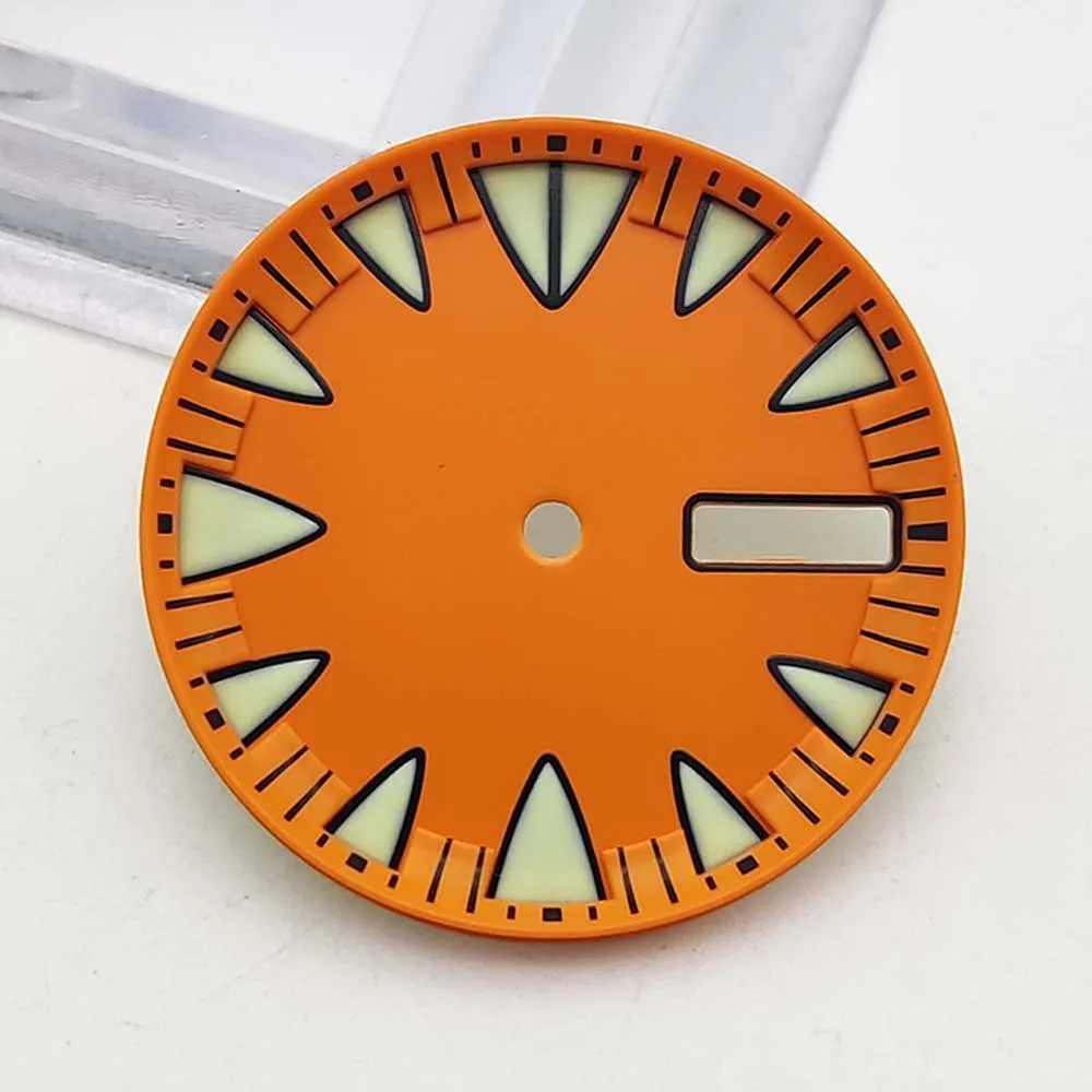 NH35 Dial 29mm Green Luminous Watch Faces for NH35 NH36 NH38 NH70 4R Movement Dual Calendar Internal Bezel Watch Dial Accessory