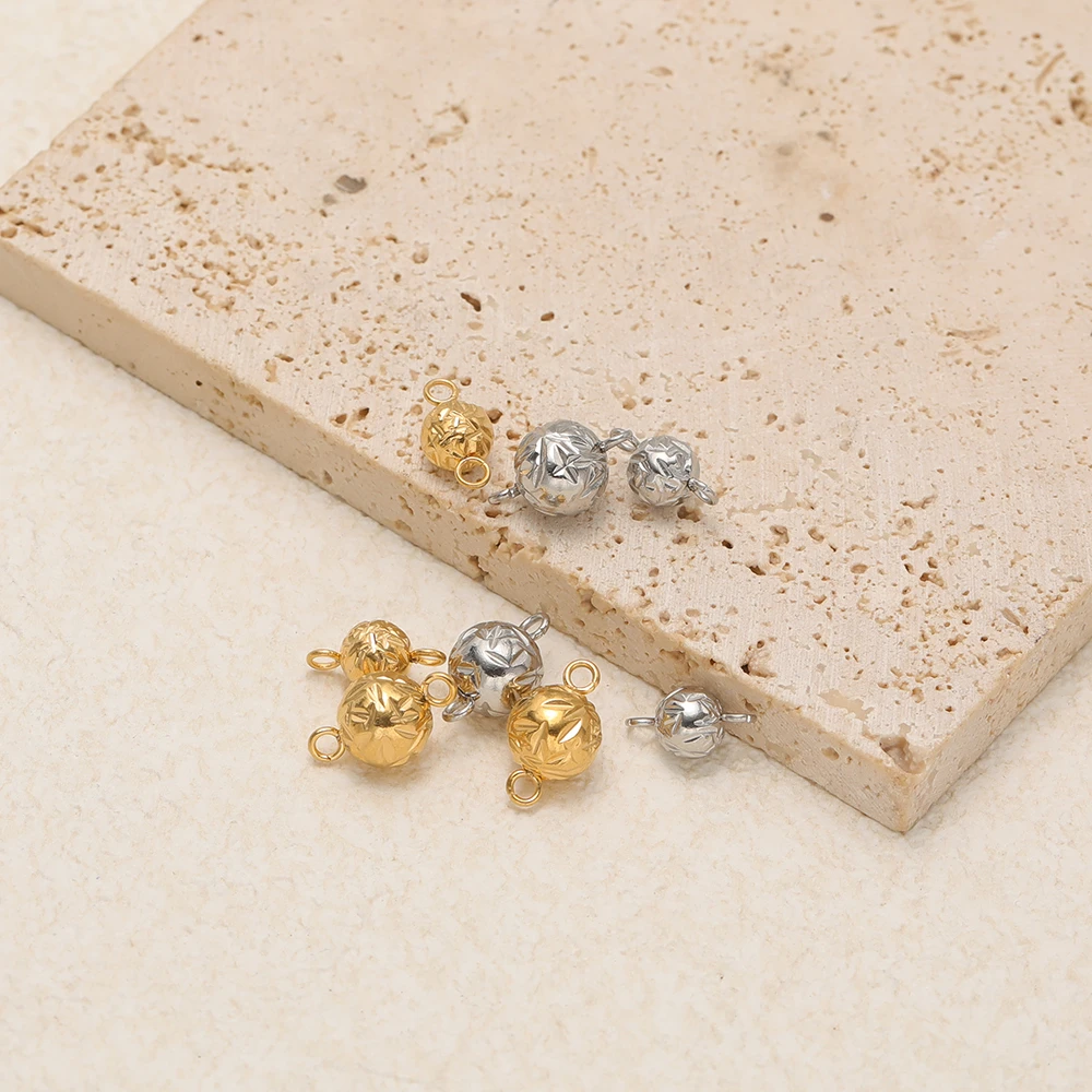 20pcs Stainless Steel Carved Snowflake Ball Charms Necklace Pendants Connectors for DIY Fashion Jewelry Making Bracelet Findings