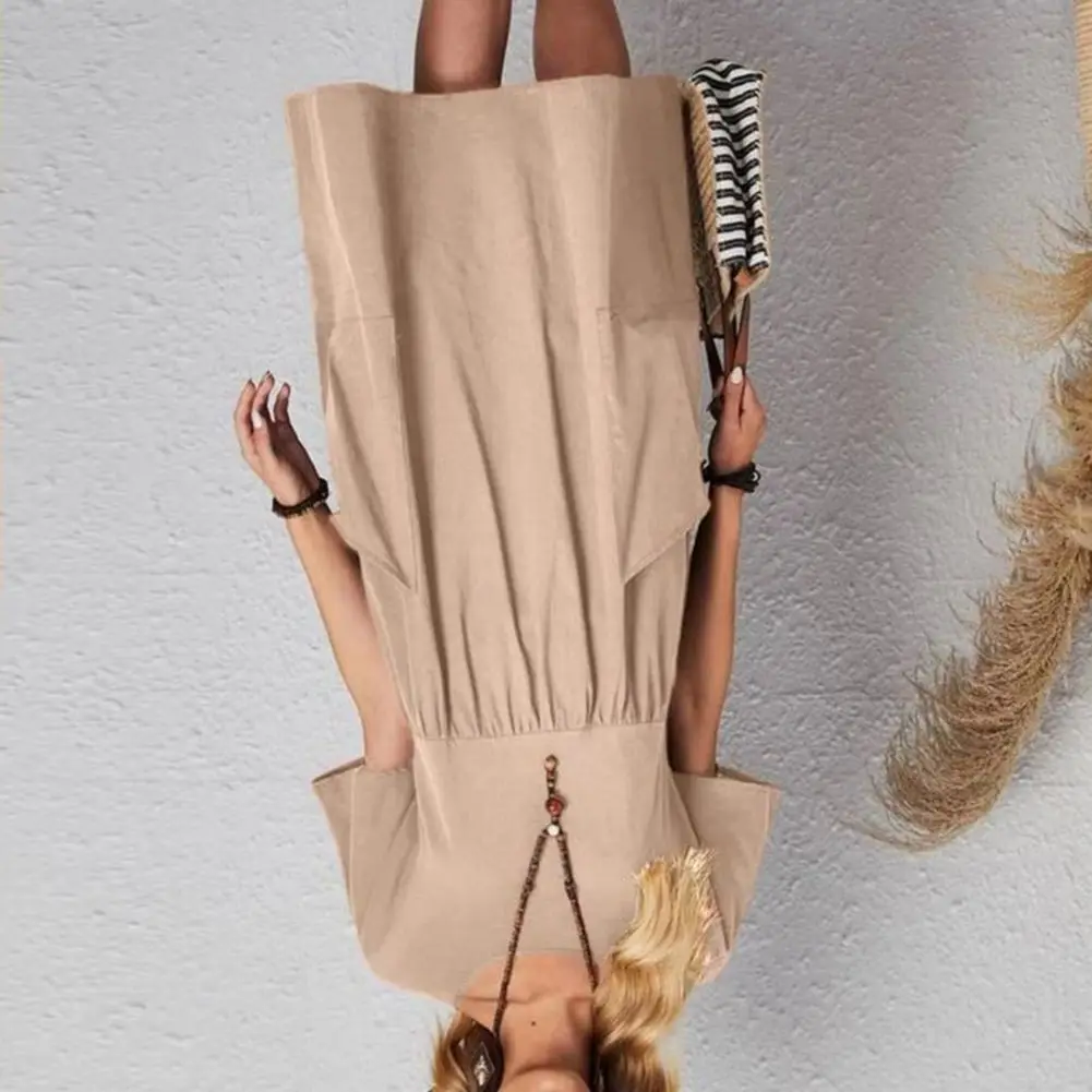 

Loose Pendulum Design Dress Women's Cotton Linen Summer Dress Short Sleeve Midi Dress Loose Casual Beach Vacation Dresses