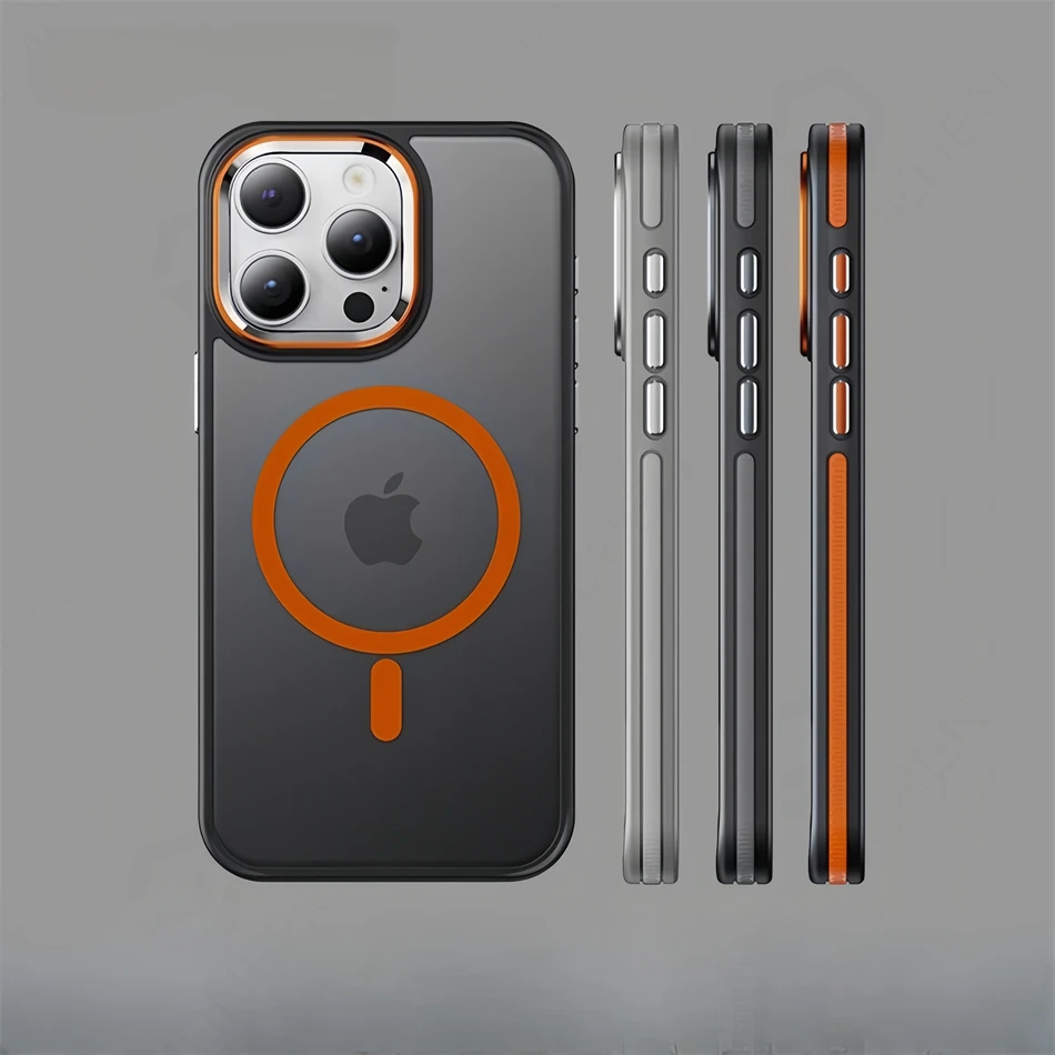 Custodia per armatura antiurto traslucida antiscivolo di lusso per iPhone 12 13 14 15 16 Pro Max per custodia wireless compatibile Magsafe Funda