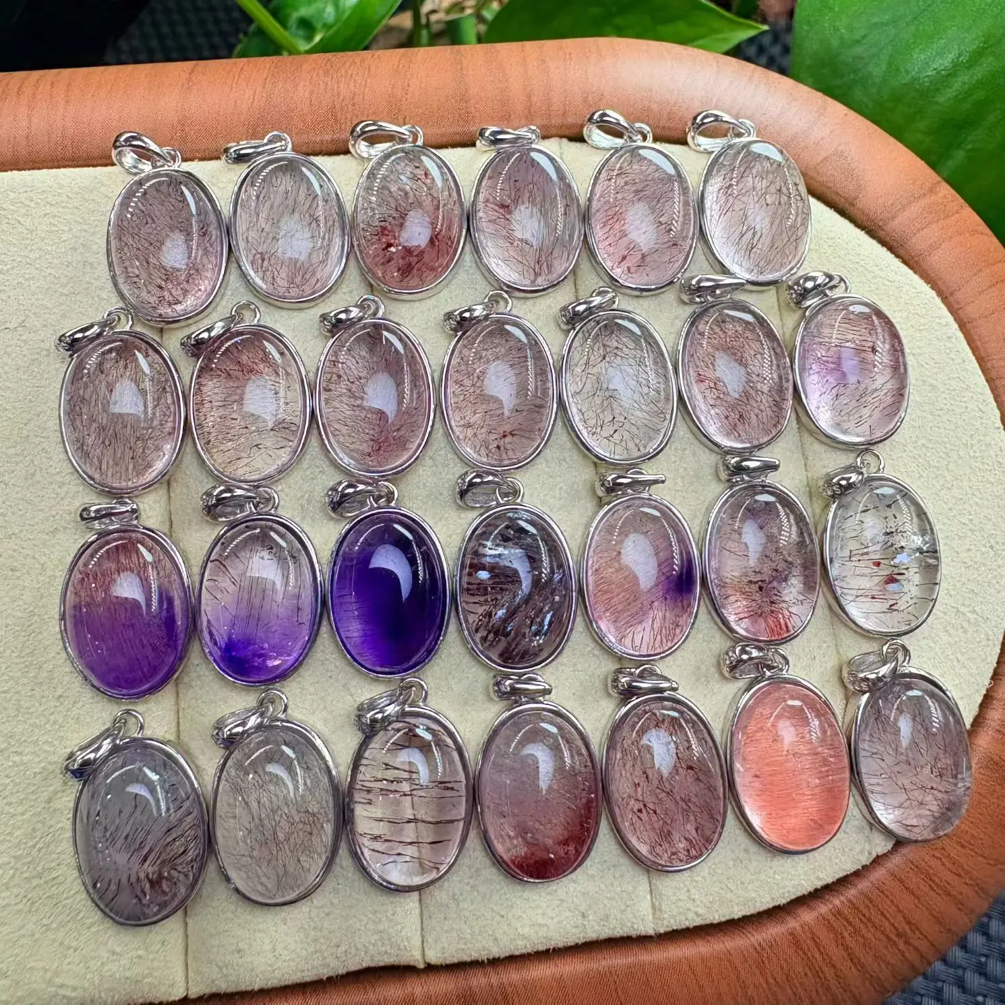 1 Pc Fengbaowu Natural Super 7 Oval Cabochon Pendant 925 Sterling Silver 17MM Crystal Reiki Healing Stone Jewelry Gift For Women