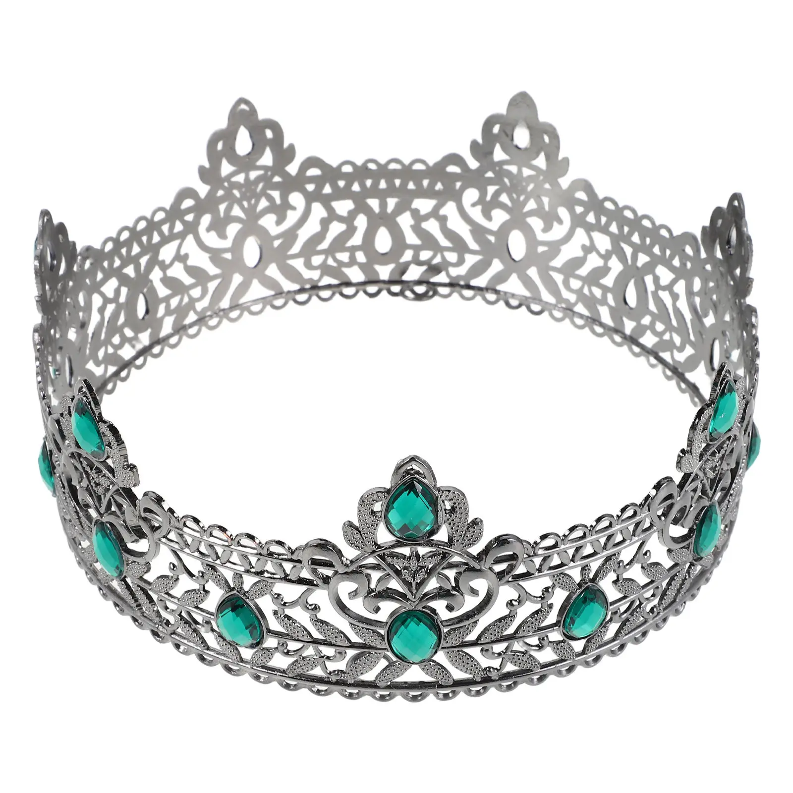 Medieval King Crown Rhinestone Tiara Elegant Royal Costume Hair Accessory for Birthday Prom Halloween Cosplay Fake Crown