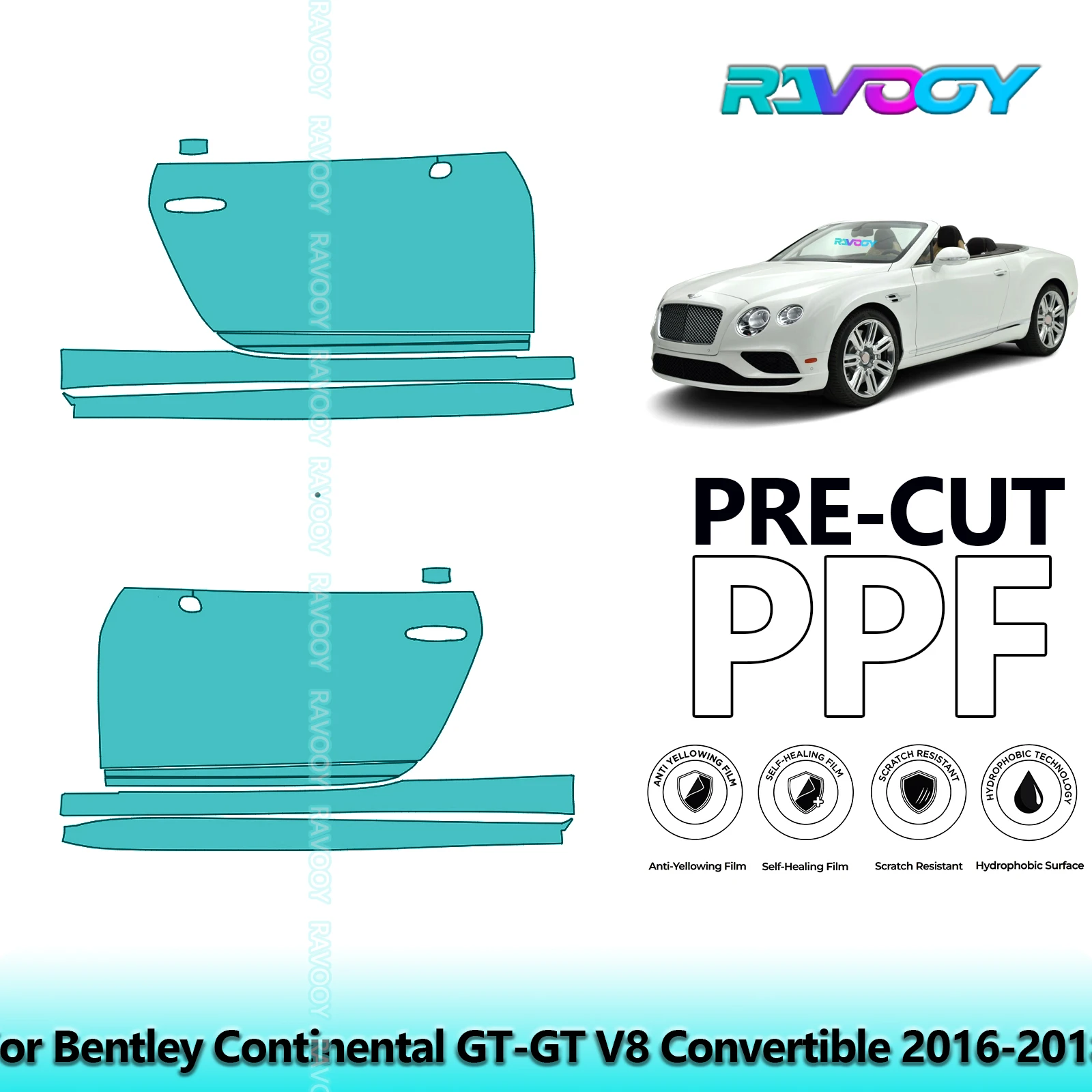 

For Bentley Continental GT-GT V8 Convertible 2016-2018 8.5mil Pre-Cut PPF Door & A/B Pillar Kit TPU Paint Protection Film Set