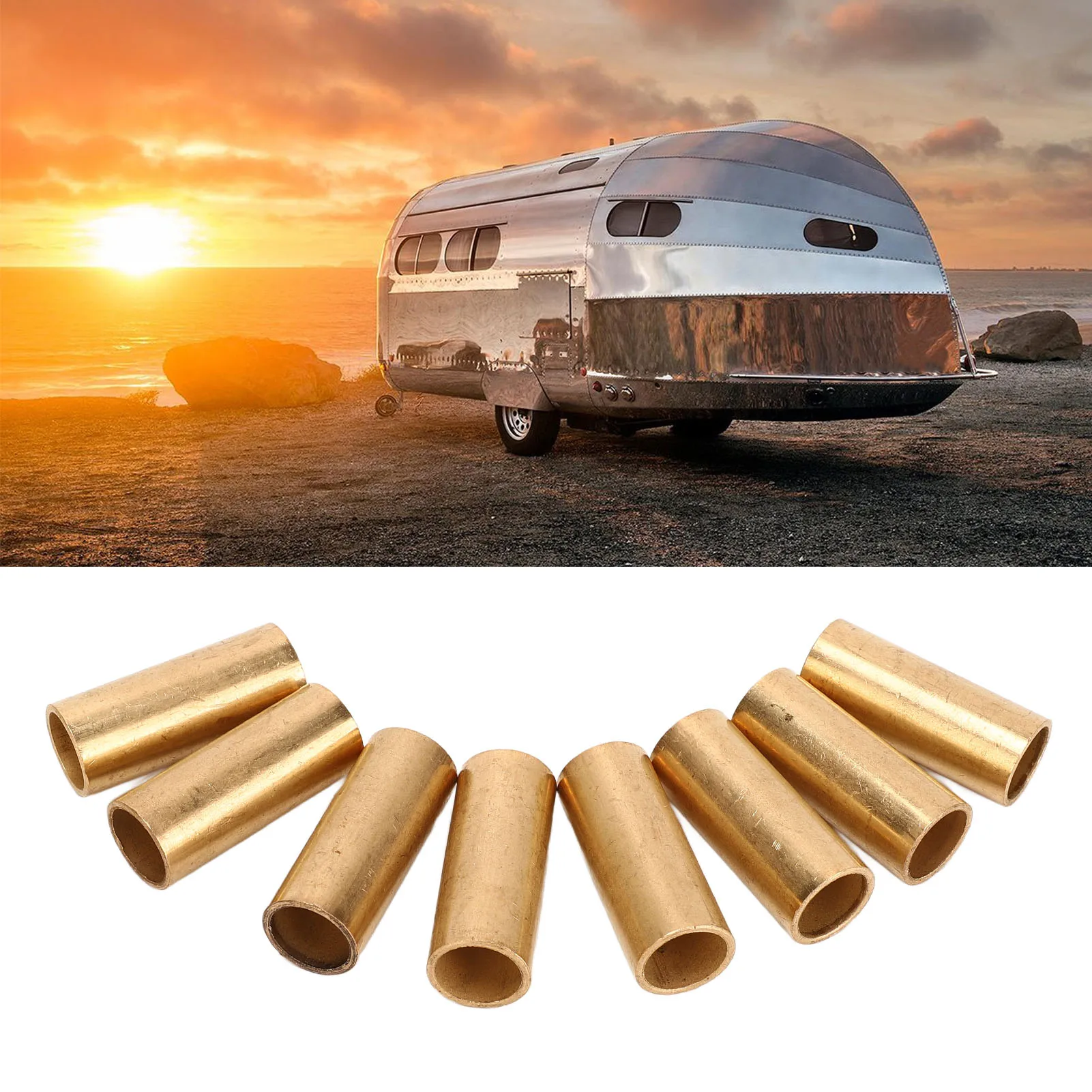 8-piece trailer leaf spring bushing set, made of bronze, durable and reduces vibration and noise.