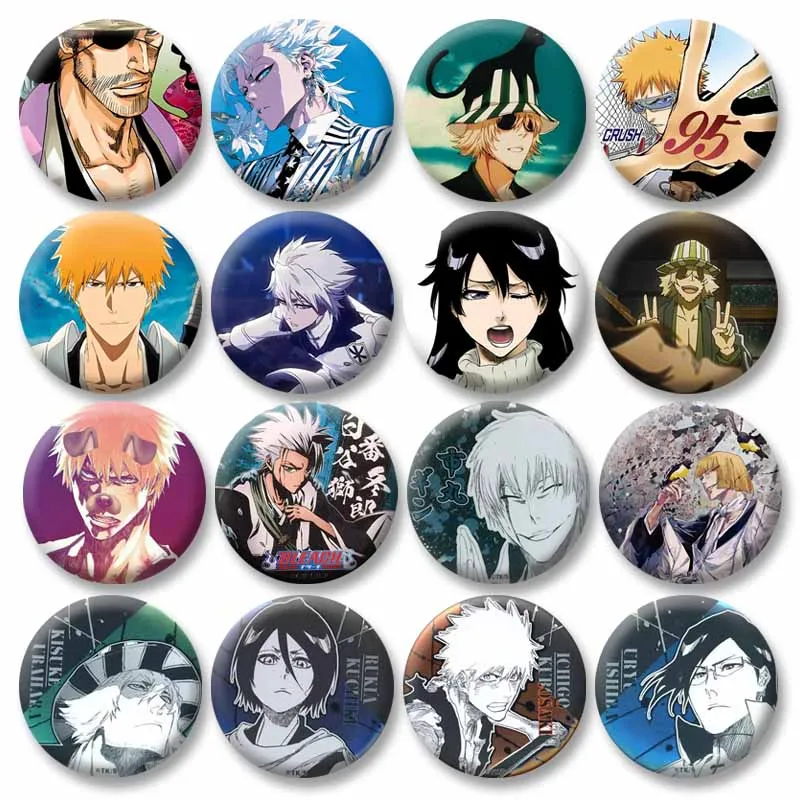 Klassische Anime Bleach Runde Brosche auf Rucksack Cartoon Kisuke Urahara Ichigo Kurosaki Abzeichen Kreative Manga Pin Kleidung Dekoration