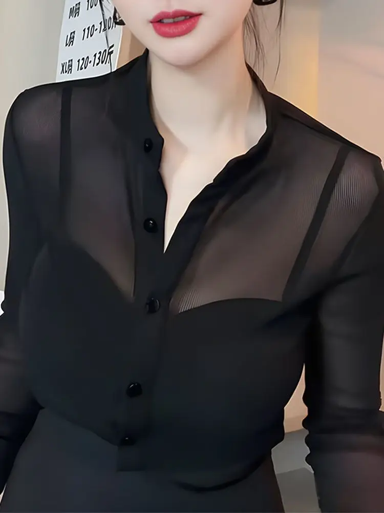 

New Long-sleeved Shirt Solid Color Thin Top Purple French Stand-up Collar Shirt for Women in Spring and Autumn 2026