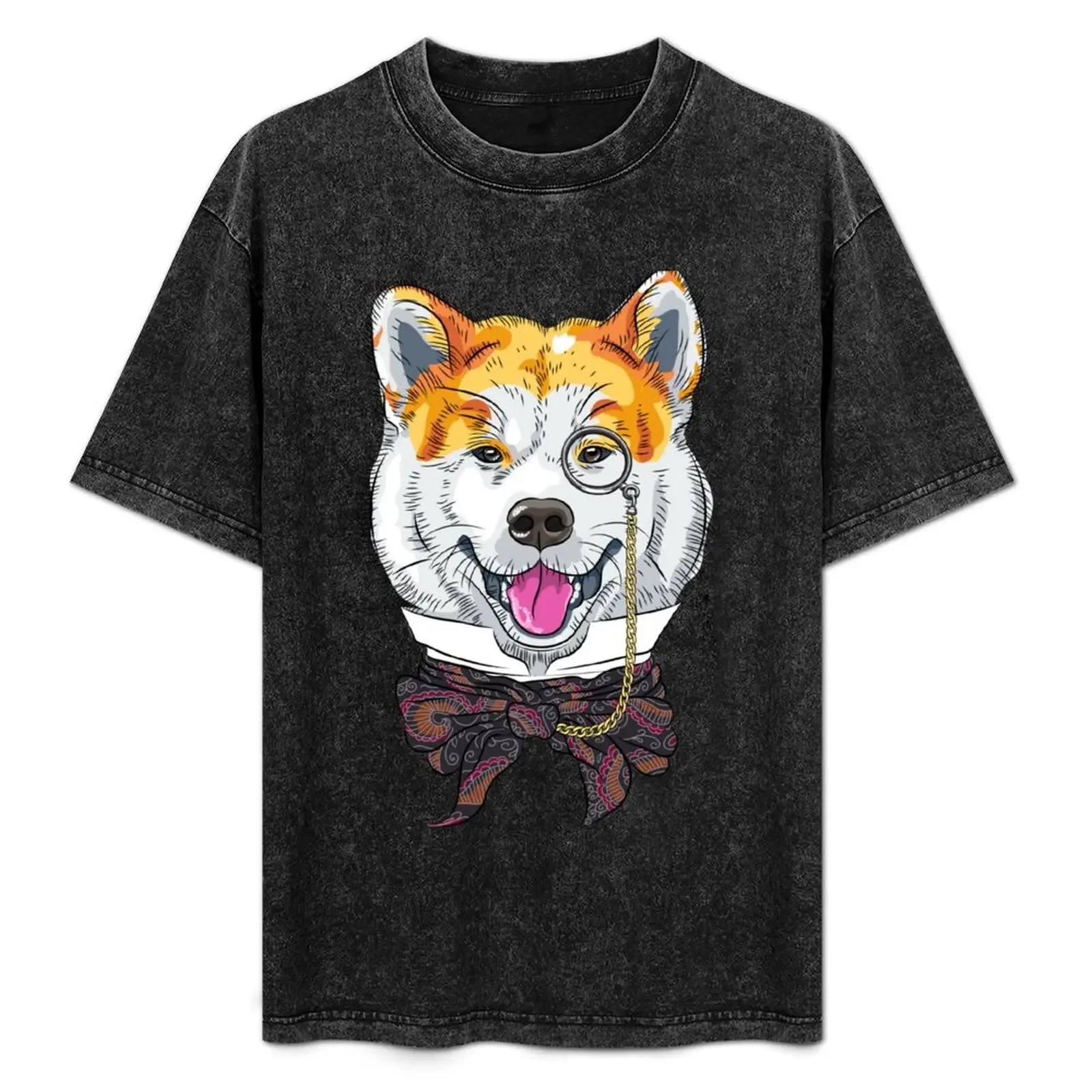 

Funny cartoon hipster dog Akita Inu T-Shirt t shirts cotton 100% t shirt custom print T-Shirt