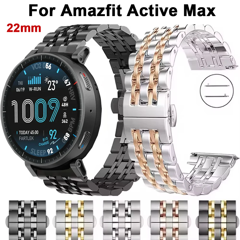 22mm 20mm Band For Amazfit Active Max Stainless Steel Strap For Amazfit GTS 2 3 4/GTR 4 3 2/Balance 2/Bip 6 5/T-Rex 3 Pro 44mm
