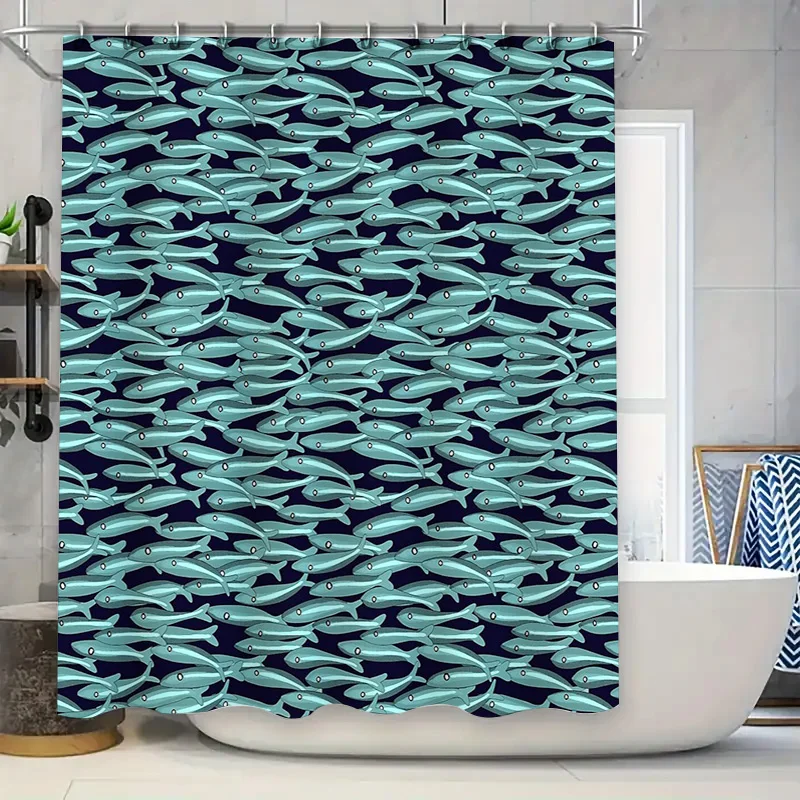 

Fish Shower Curtain Ocean Sea Life Decor Blue Teal Coastal Bathroom Set Waterproof Fabric