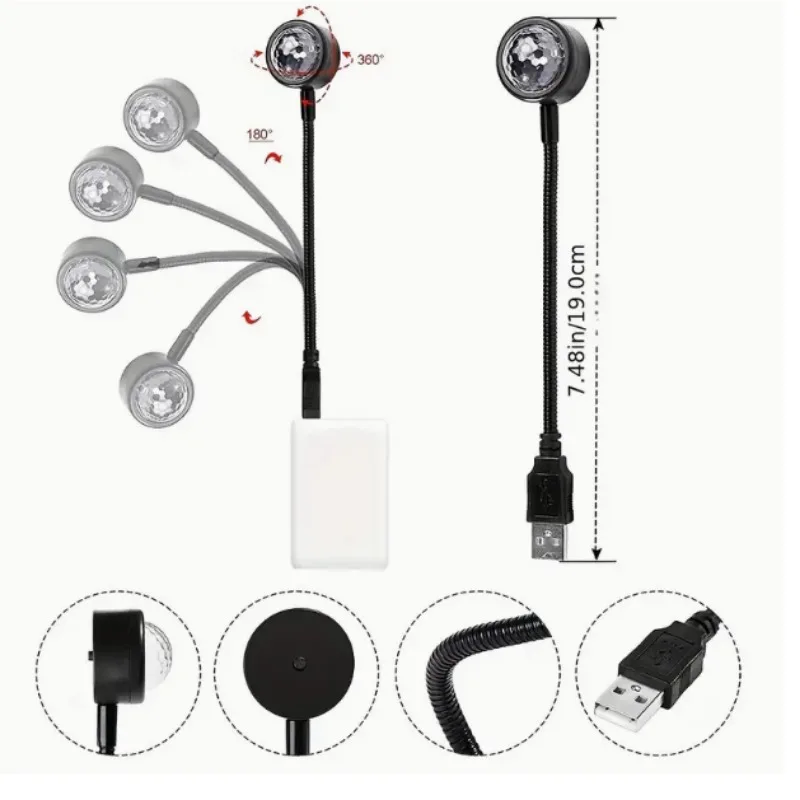 1pc Car USB Led Starry Sky Top Atmosphere Light Starry Sky Magic Colorful Lights Party Acoustic Control Lamp Gift Not Glaring CN
