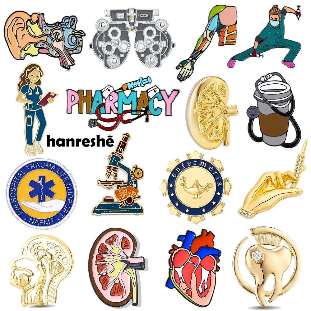 Hanreshe Medical Brooches Set Enamel Medicine Pins Wholesale Doctor Nurse Backpack Lapel Collar Badges Jewelry Accessories