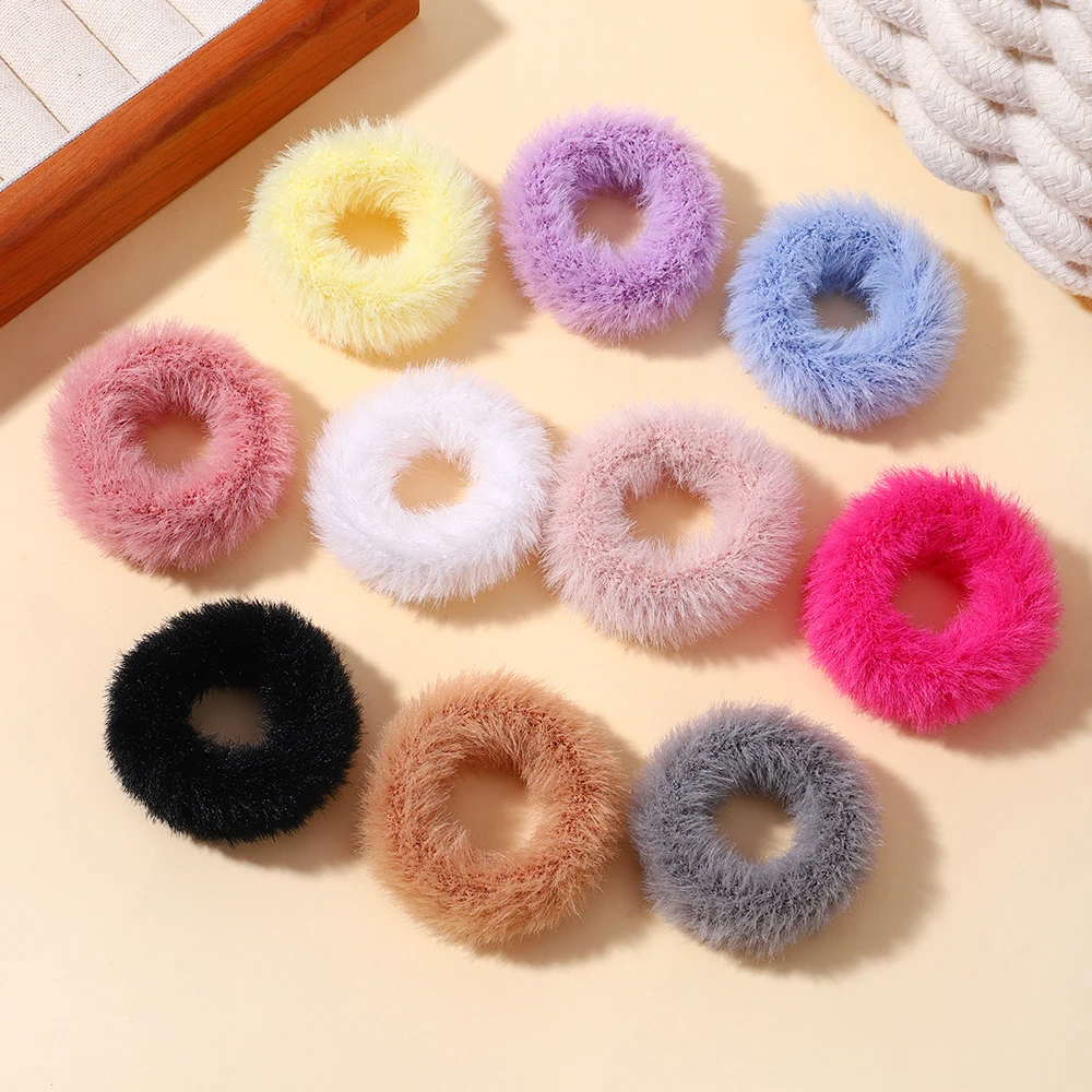 

5pcs/bag Girls Mini Colorful Plush Hair Ring Fat Intestine Ring Baby Cute Hairy Head Rope Furry Rubber Band Hair Accessories