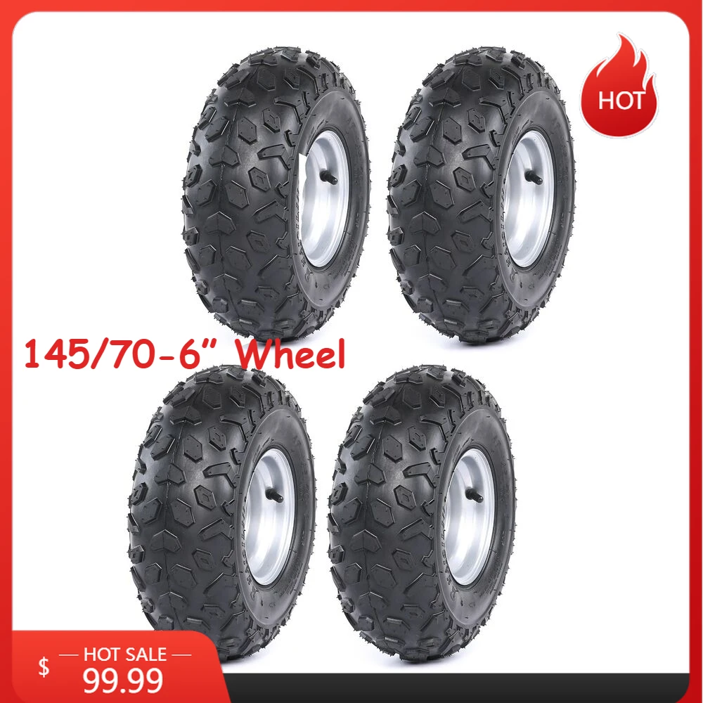 4 Set 6'' 145/70-6 Wheel Tire Rims for ATV Go Kart Quad Drift Golf Buggy Mower