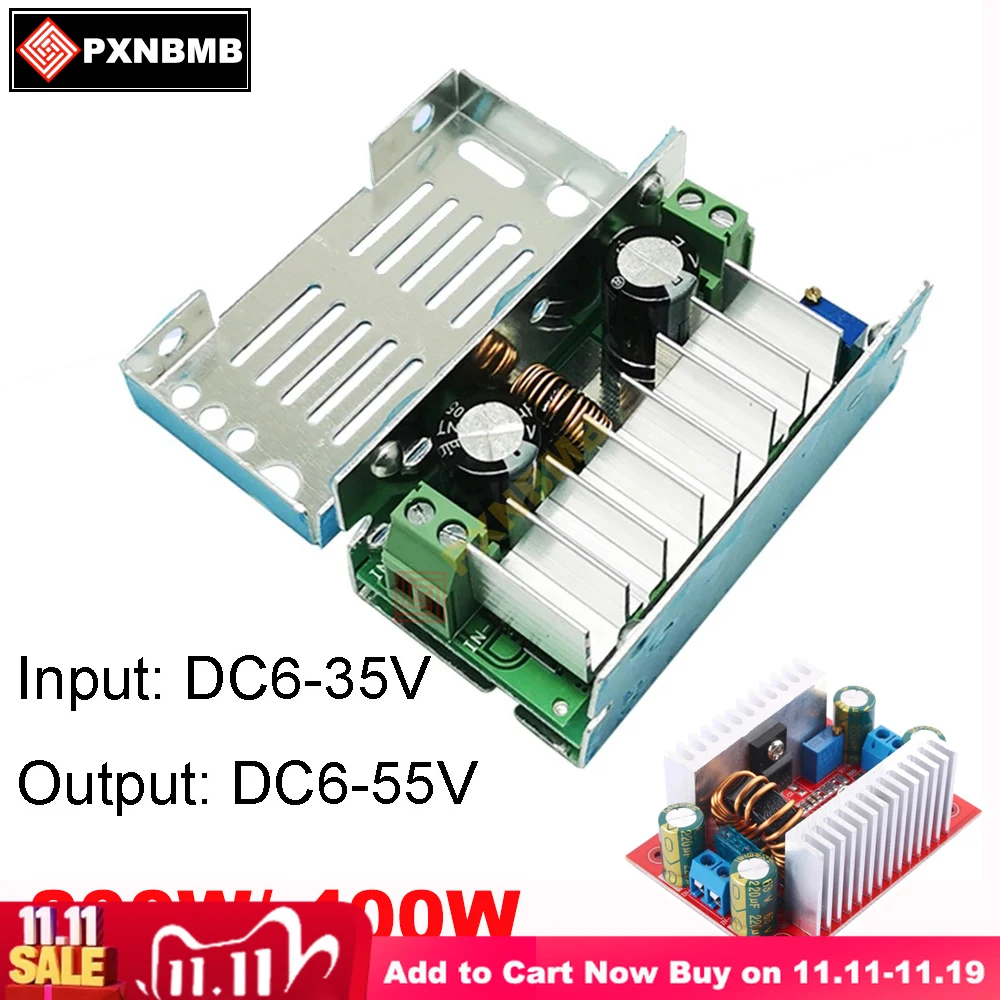Conversor de impulso intensificador dc 400w 15a, fonte de alimentação de corrente constante, driver de led 8.5-50v para 10-60v, módulo intensificador de carregador de tensão