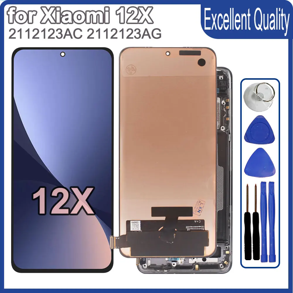 Super AMOLED LCD for Xiaomi 12X LCD Display Touch Screen Digitizer Assembly for Mi 12X 2112123AG 2112123AC Phone LCD With Frame