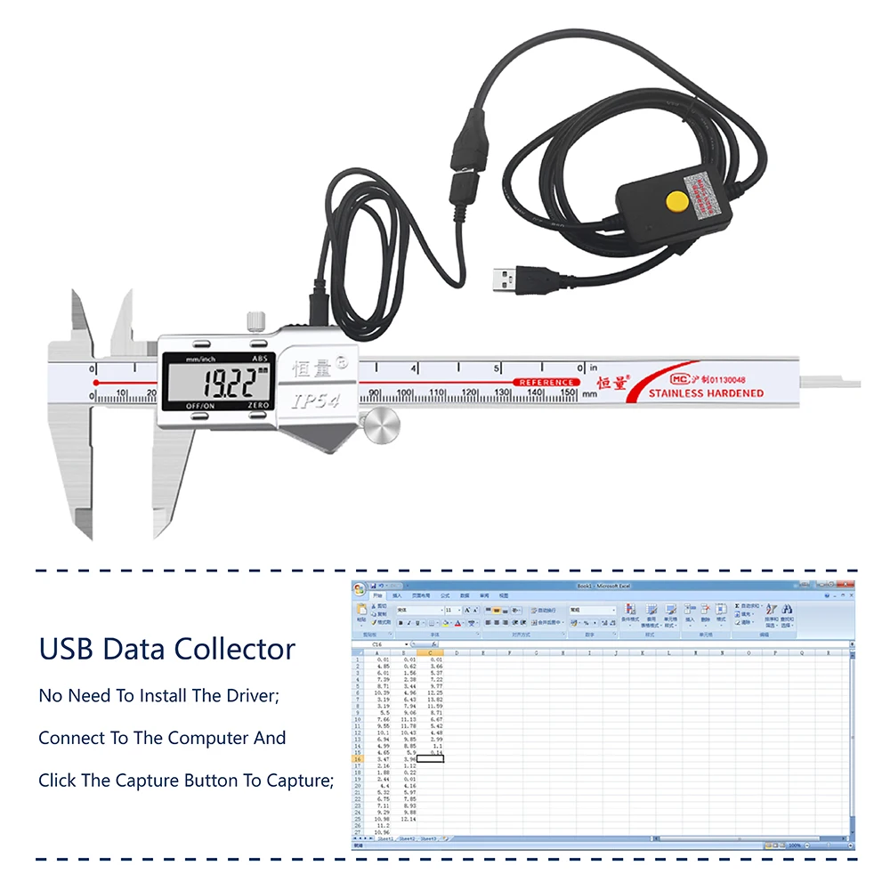 New USB Data Cable Collector Ip54 Metal Shell Digital Caliper Specification 0-150mm 0-200mm 0-300mm Electronic Caliper