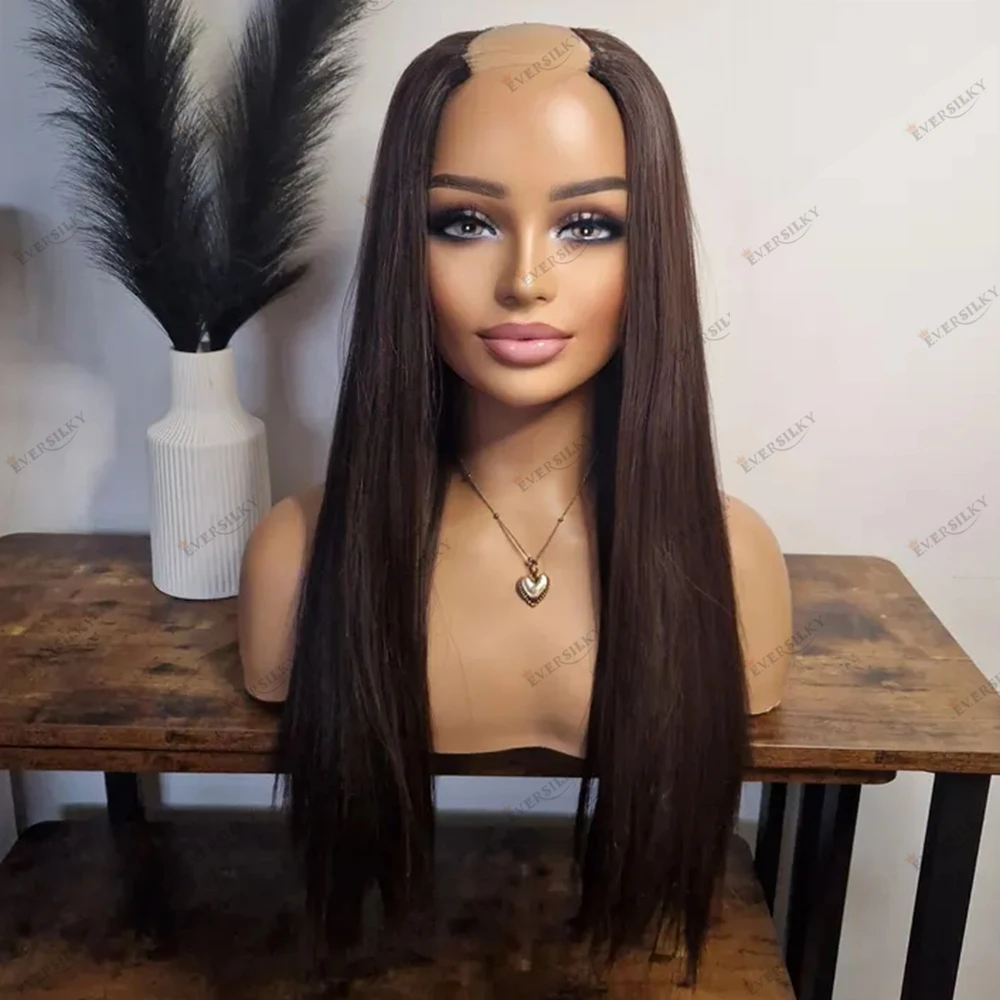 Brazilian Remy Hair Dark Brown #3 Women Human Hair U Part Wig with Clips&Combs 1x4 Size U/V Shape Opening Machine Made Cheap Wig