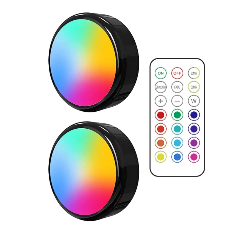 RGB Color Changing 62MM Led Under Cabinet Light Mini Bookshelf Night Lamp with Remote Battery Powered