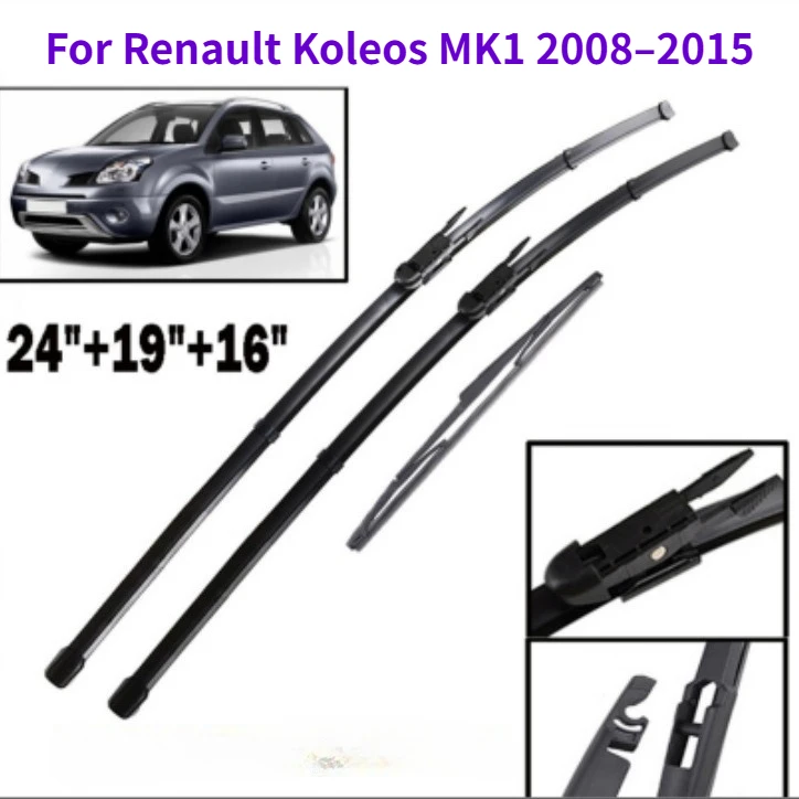 3PCS Car Front / Rear Windscreen Wiper Blades For Renault Koleos MK1 2008–2015 Car Wipers Four Seasons Durable Window Brushes