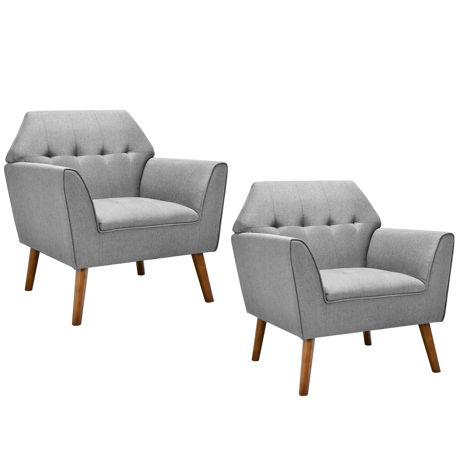 Set of 2 Modern Accent Chairs Upholstered Armchairs w/ Rubber Wood Legs Grey