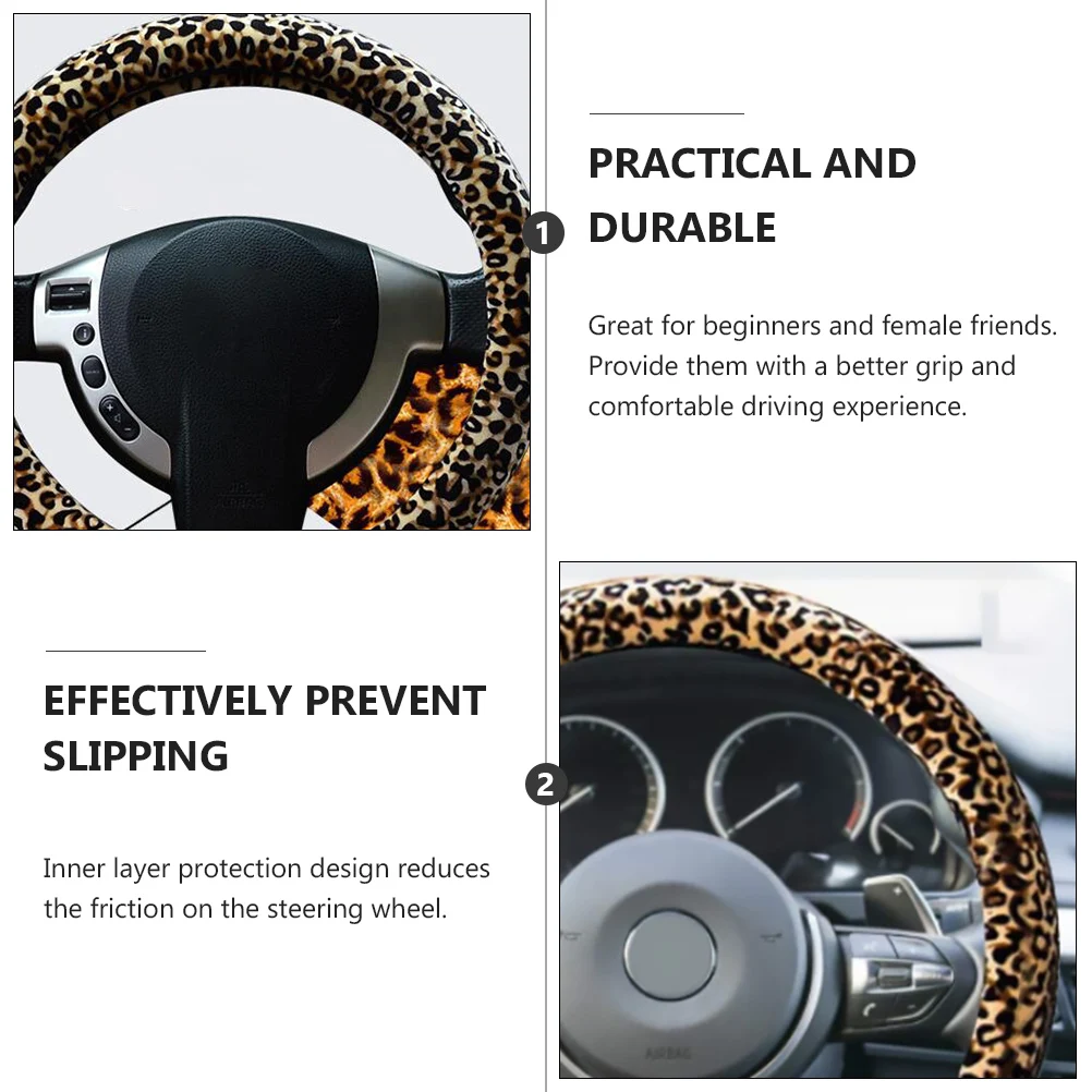 

Steering Wheel Cover Anti Skid Car Accessory Decor Leopard Print Universal Fit Most Cars Great Grip Comfortable Driving Steering