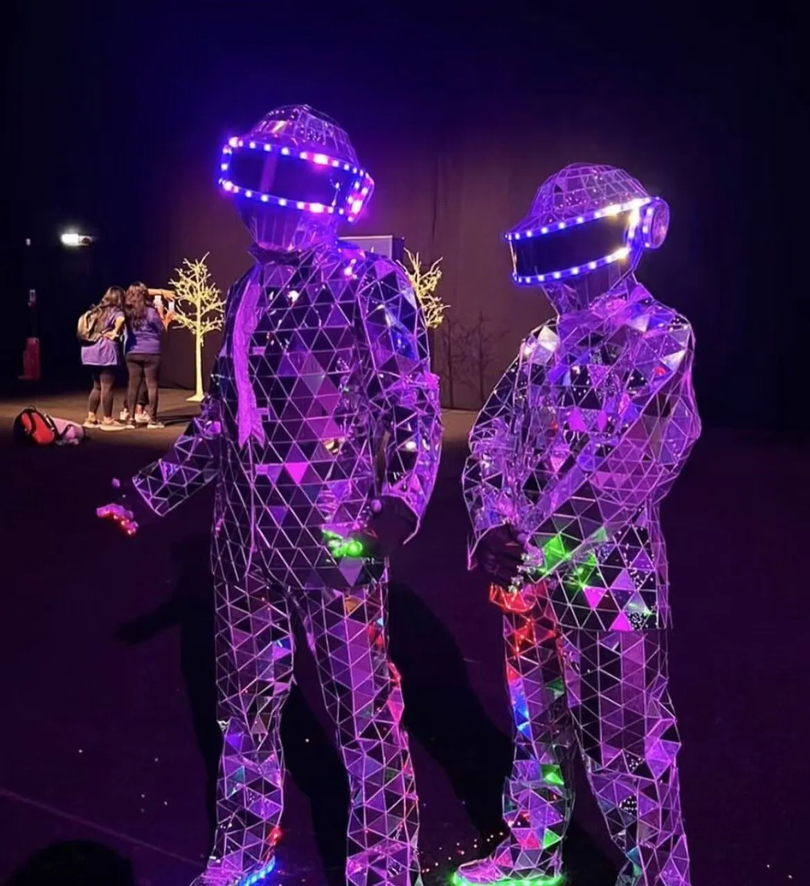 Mirror Man Glass Mask Disco Party DJ Adult Costume Stage Dress Performance Halloween Cosplay Christmas Clothing (Gold）