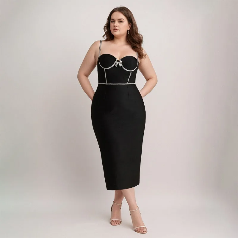 

Women Bandage Skirt Waist Temperament Dinner Party Bright Dress