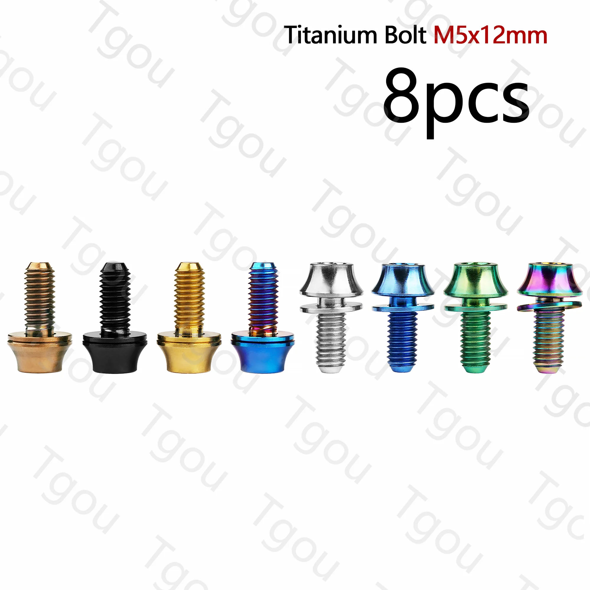 Tgou Titanium Bolt M5x12mm Hex Screw with Washer for Bicycle Water Bottle Cage 8Pcs