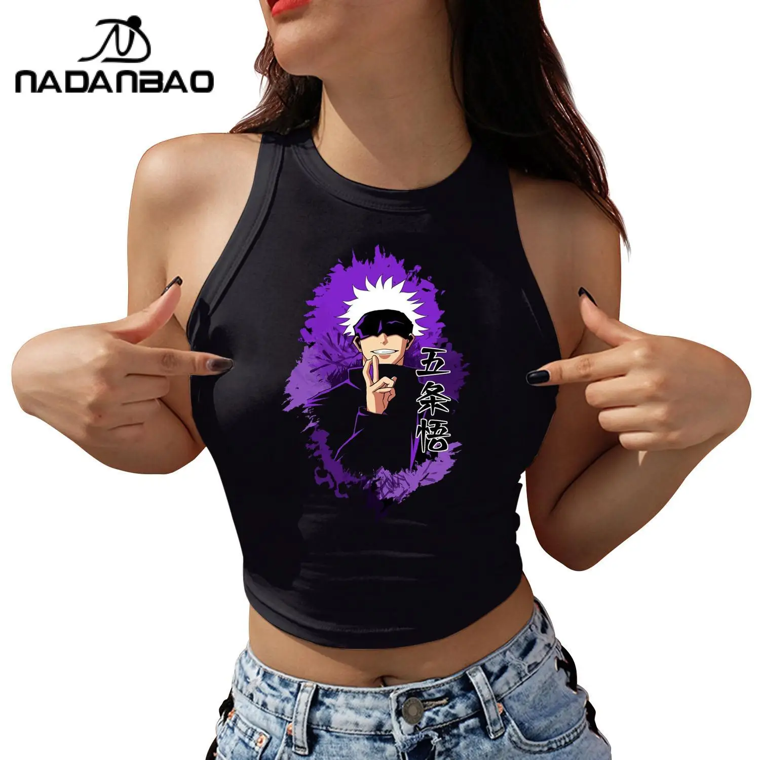 

Nadanbao Jujutsu Kaisen Tops Satoru Gojo Crop Top Women Y2K Sleeveless Shirts Sexy Streetwaer Anime Cosplay Harajuku Clothing