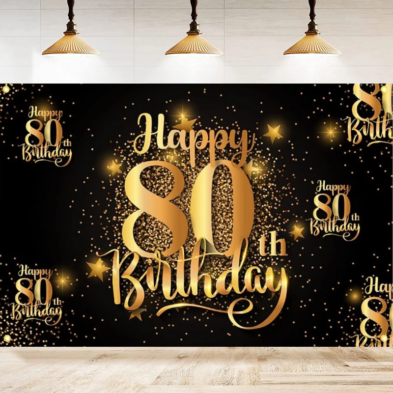 

Photography Backdrop For Men Happy 80th Years Old Birthday Balloons Background Home Party Backdrop Wall Banner Decor Poster