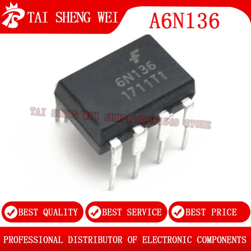 5PCS A6N136 DIP8 HCPL-6N136 SOP8  6N136 High speed optocoupler New original imported chips