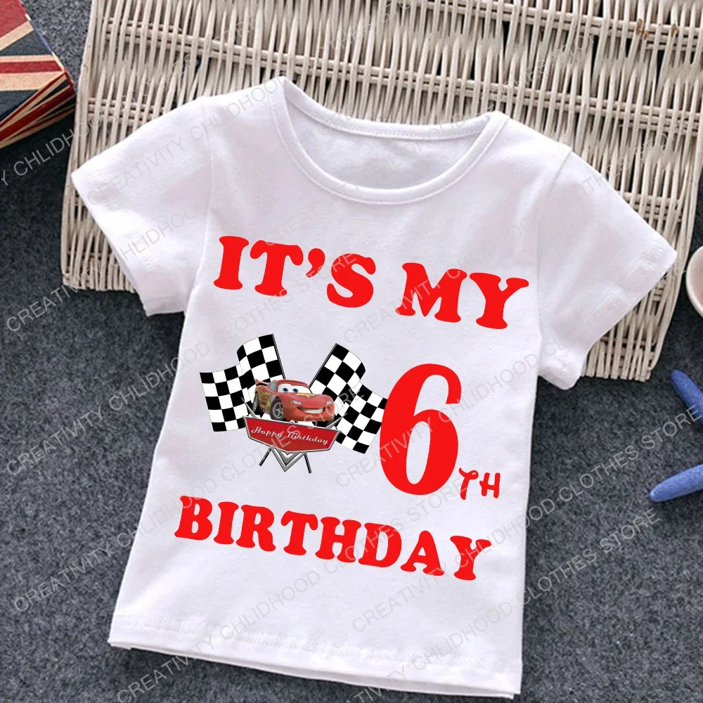 Cars Children T-Shirt Birthday Number 123456789 Lightning McQueen Clothes Kawaii Anime Cartoons Kid Boy Girl T Shirts Casual Top