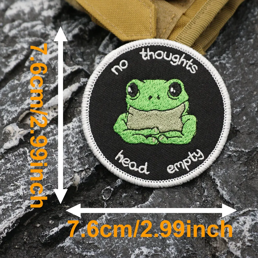 NO THOUGHTS HEAD EMPTY Embroidered Patch with merrow border, Sewable Applique for Clothing and Backpack Accessories