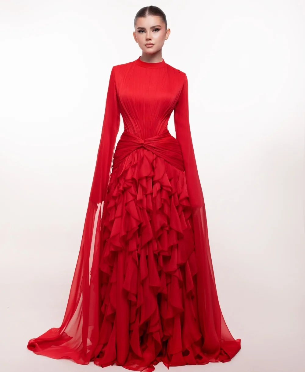 

Customized High Quality Chiffon Pleat A-line High Collar Long Bespoke Occasion Luxury Party Dresses Fashion Classic
