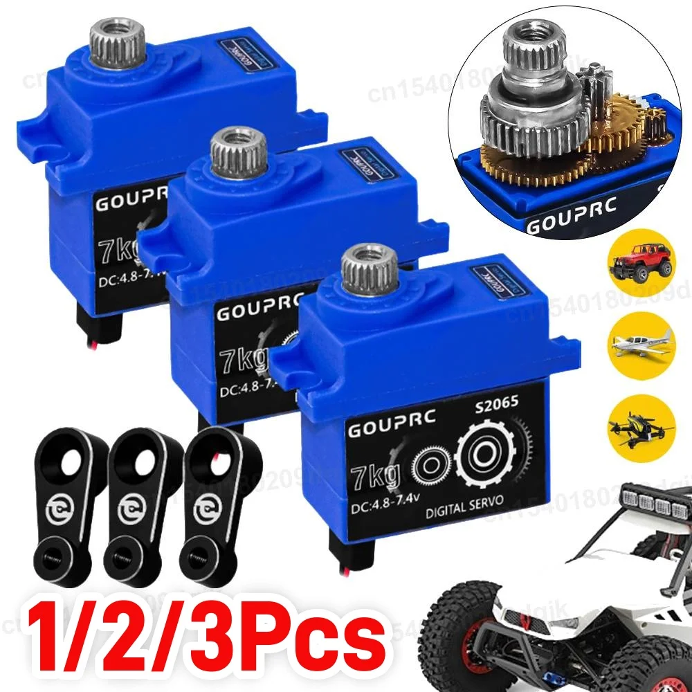 1-3PCS 7KG RC Digital Micro Servo with Servo Horn Metal Gear Servo Digital Servo for 4 6 SCX10 III 1/10 RC Crawler Car